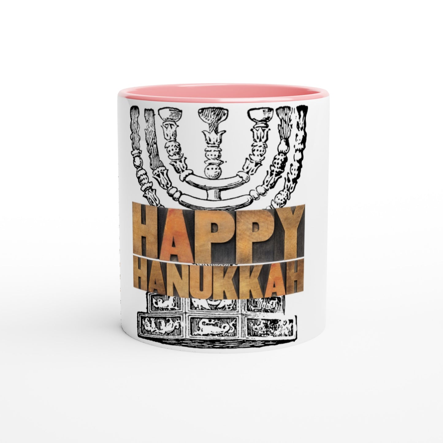 Happy Hanukkah menorah - White 11oz Ceramic Mug with Color Inside