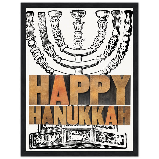 Happy Hanukkah menorah - Museum-Quality Matte Paper Wooden Framed Poster
