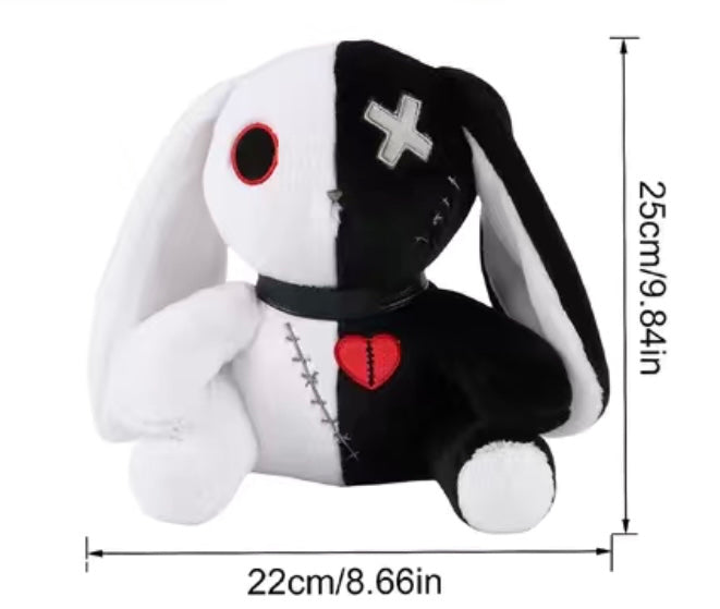 Black/white, Red/Black, Pink/Black goth bunny plushie