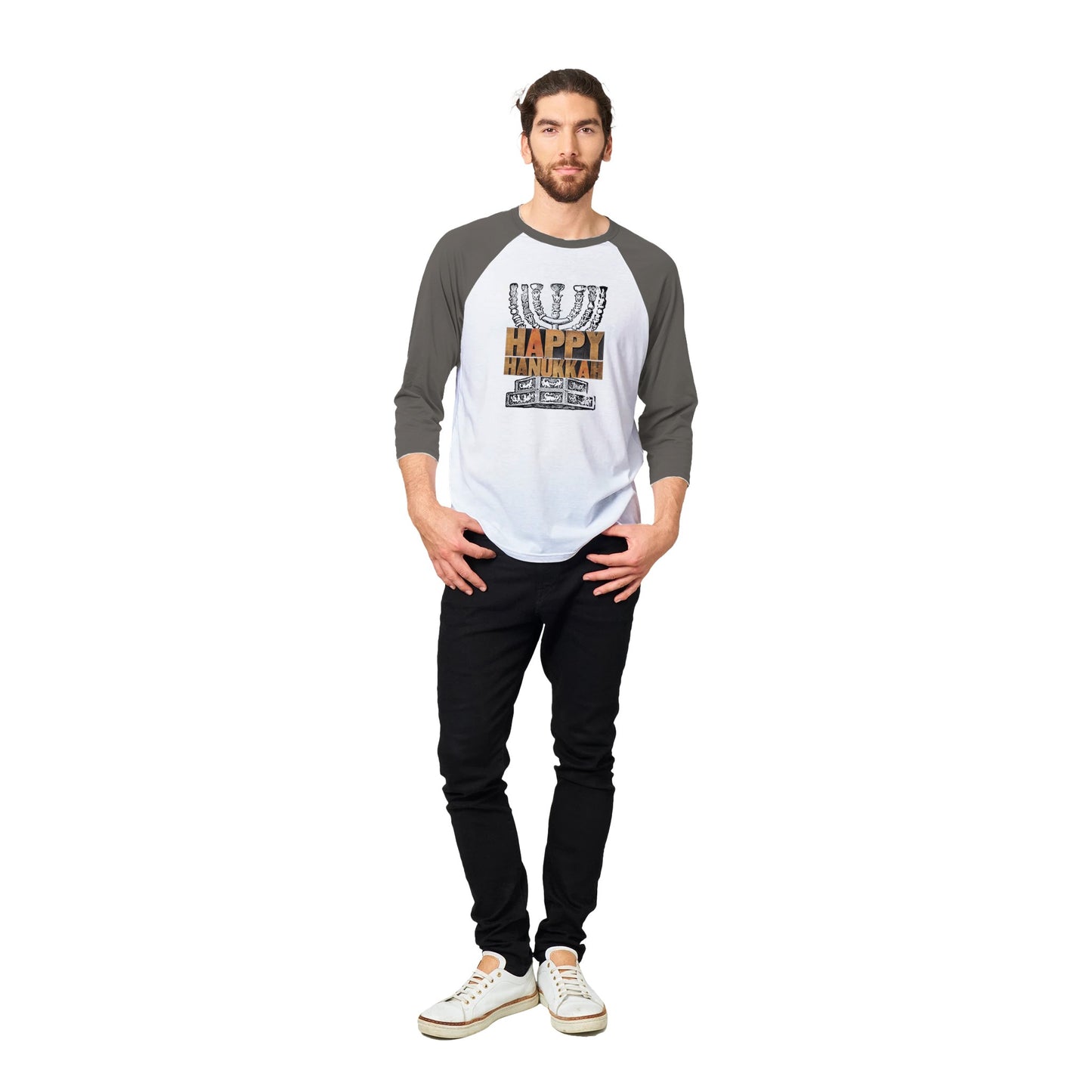 Happy Hanukkah menorah - Unisex 3/4 sleeve Raglan T-shirt