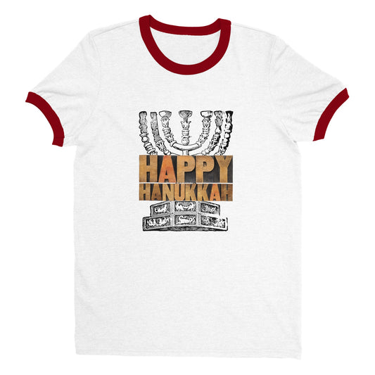 Happy Hanukkah menorah - Unisex Ringer T-shirt