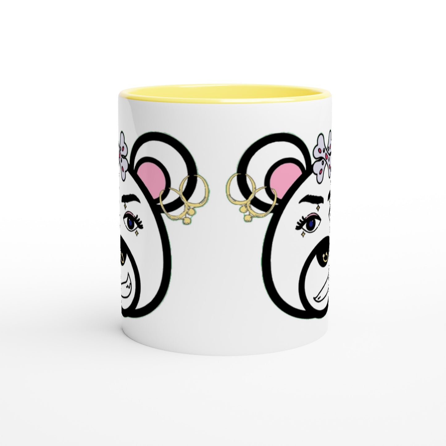 White 11oz Ceramic Mug with Color Inside- Punk Bear