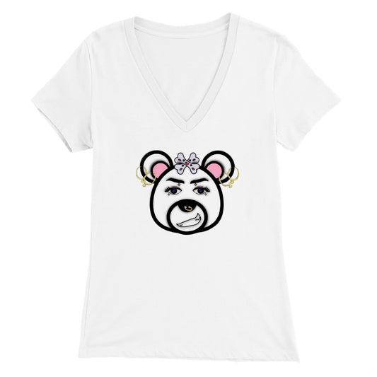 Premium Womens V-Neck T-shirt- Punk Bear