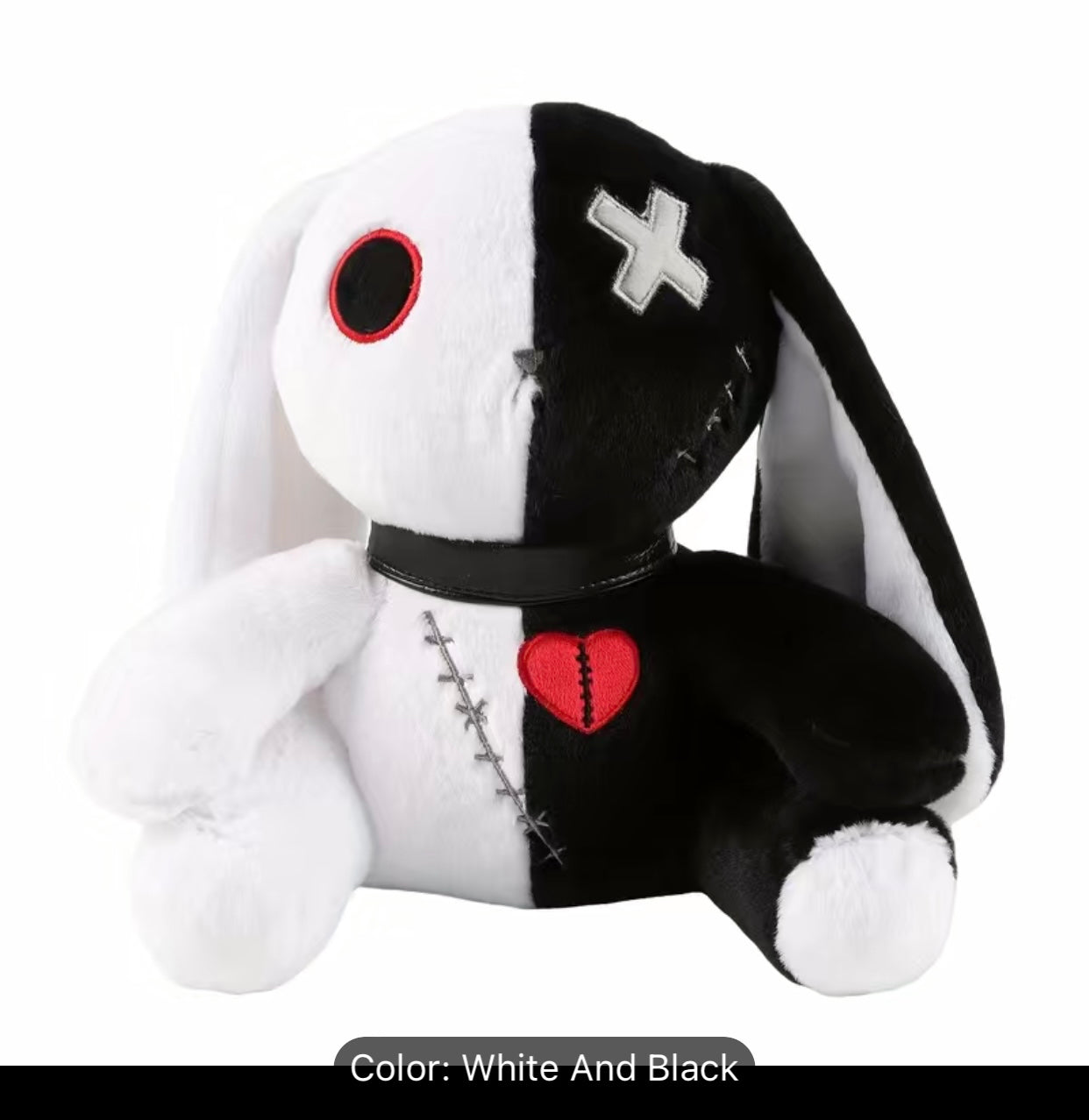 Black/white, Red/Black, Pink/Black goth bunny plushie
