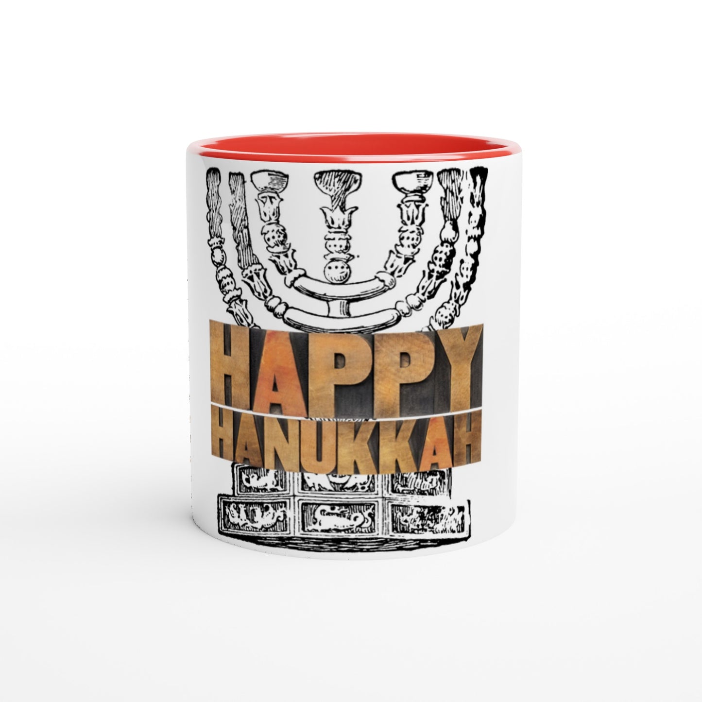 Happy Hanukkah menorah - White 11oz Ceramic Mug with Color Inside