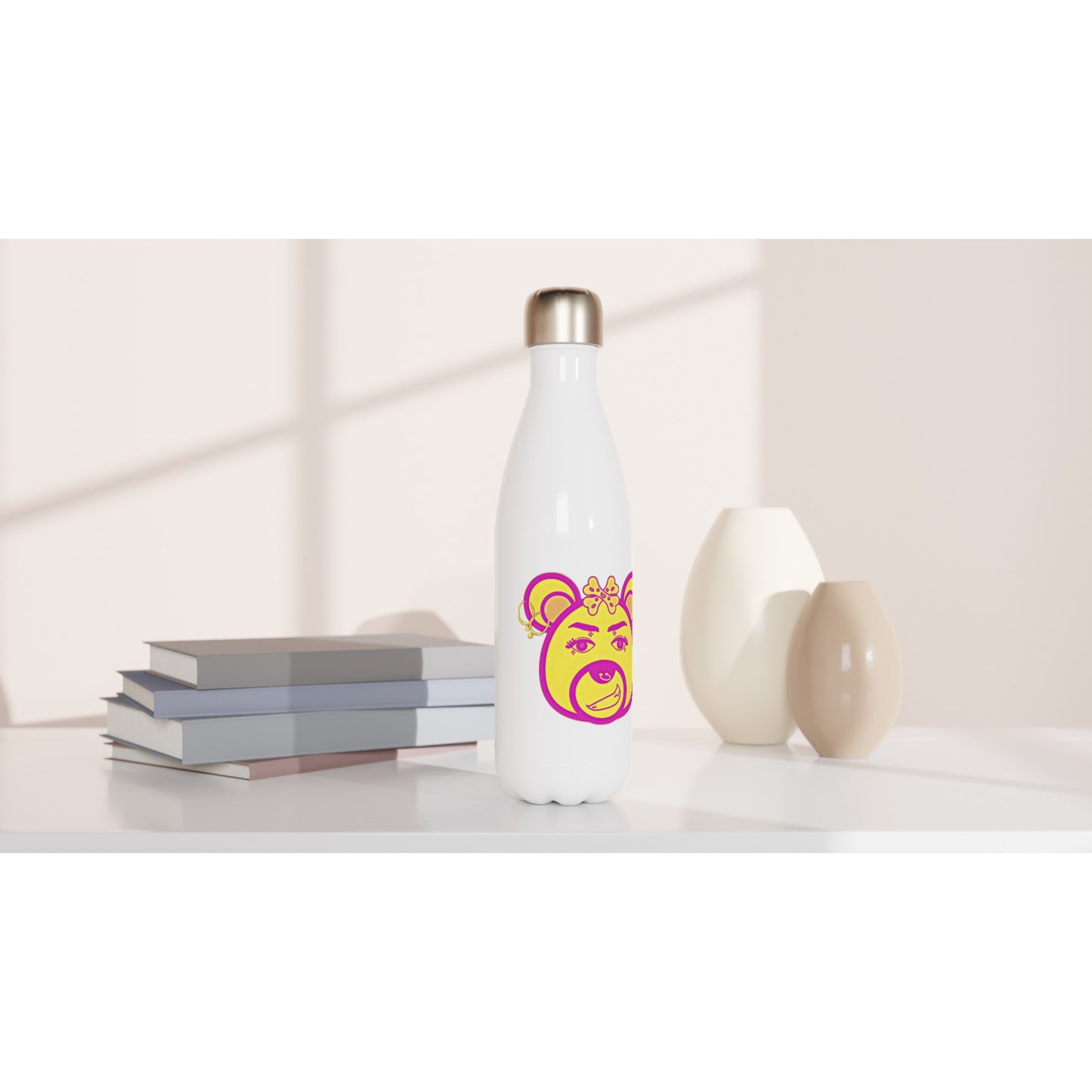 Neon Bear-White 17oz Stainless Steel Water Bottle