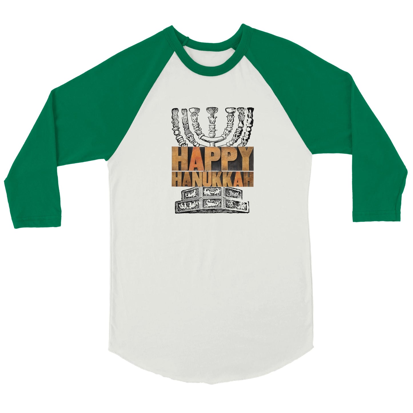 Happy Hanukkah menorah - Unisex 3/4 sleeve Raglan T-shirt