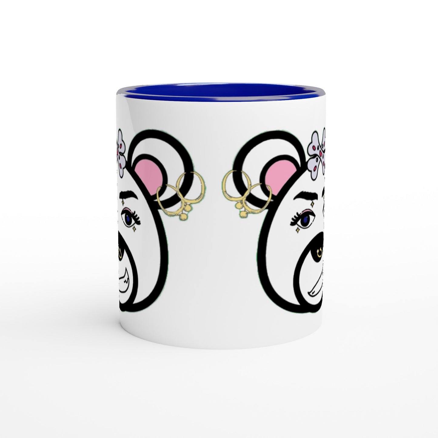 White 11oz Ceramic Mug with Color Inside- Punk Bear