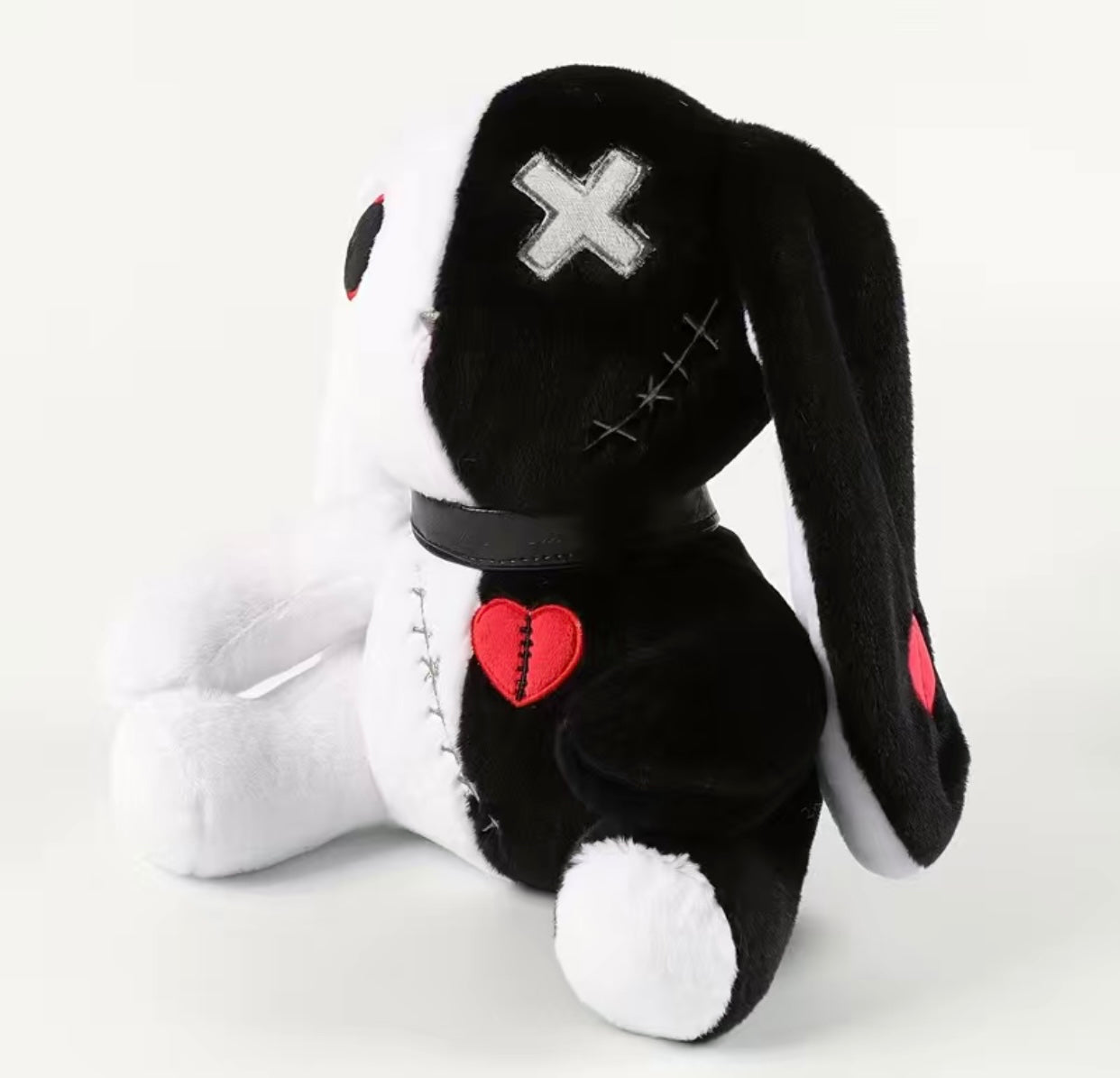 Black/white, Red/Black, Pink/Black goth bunny plushie