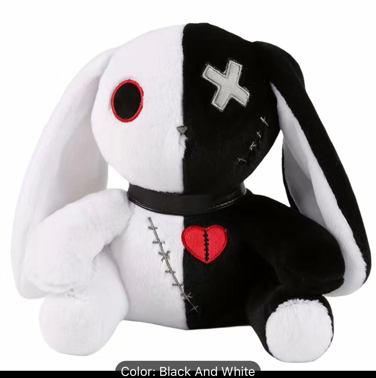 Black/white, Red/Black, Pink/Black goth bunny plushie