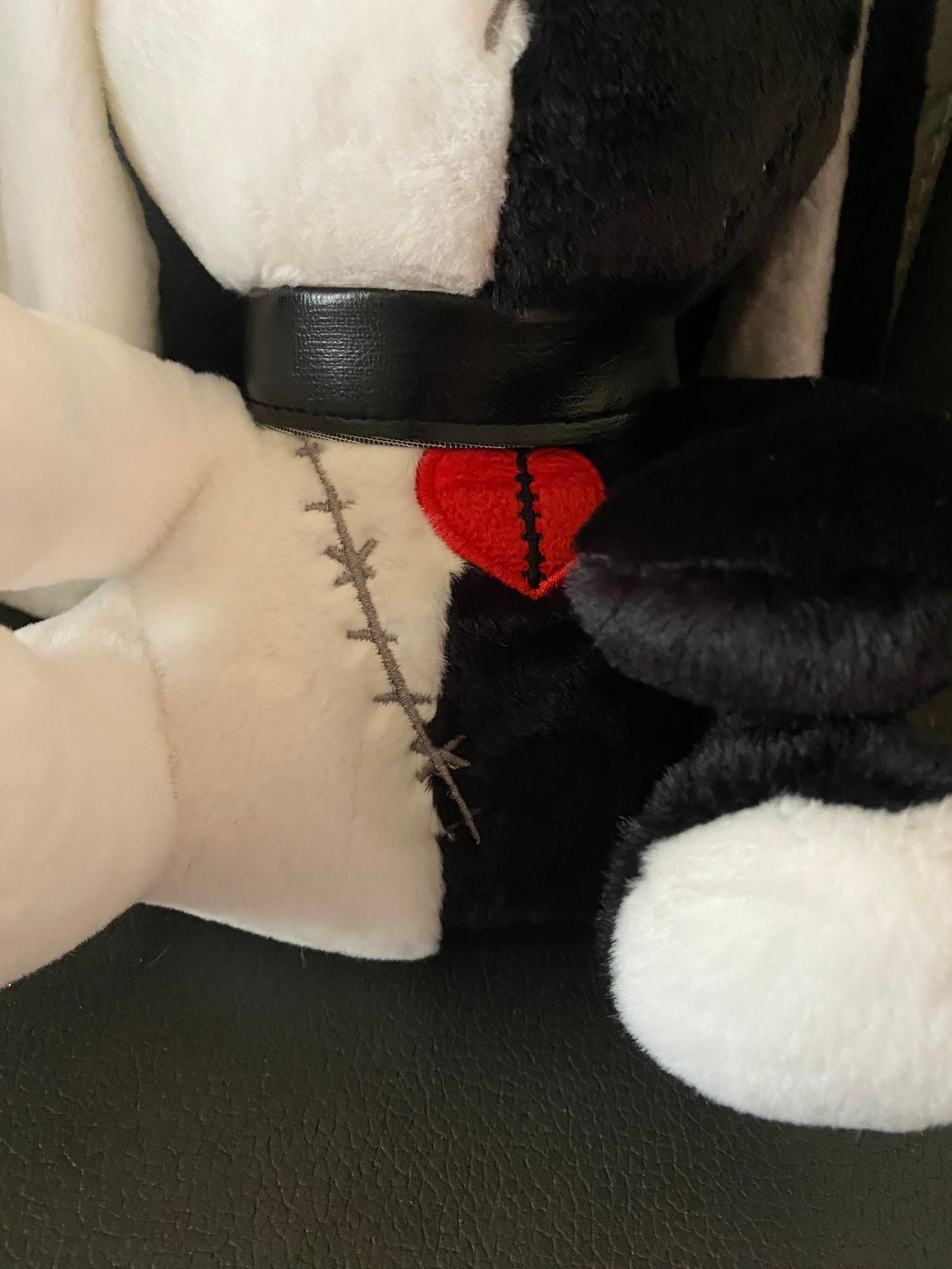 Black/white, Red/Black, Pink/Black goth bunny plushie