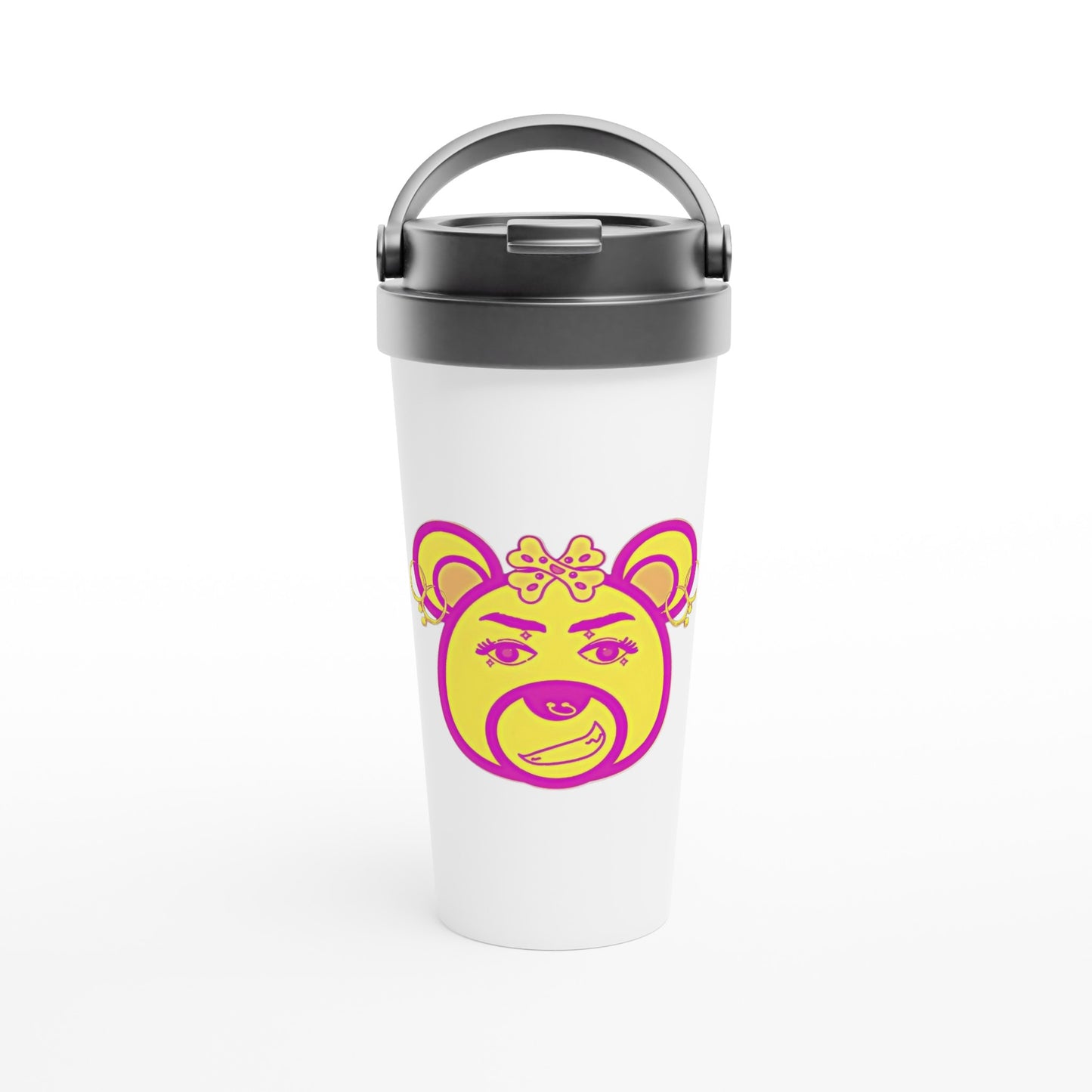 Neon Bear-White 15oz Stainless Steel Travel Mug