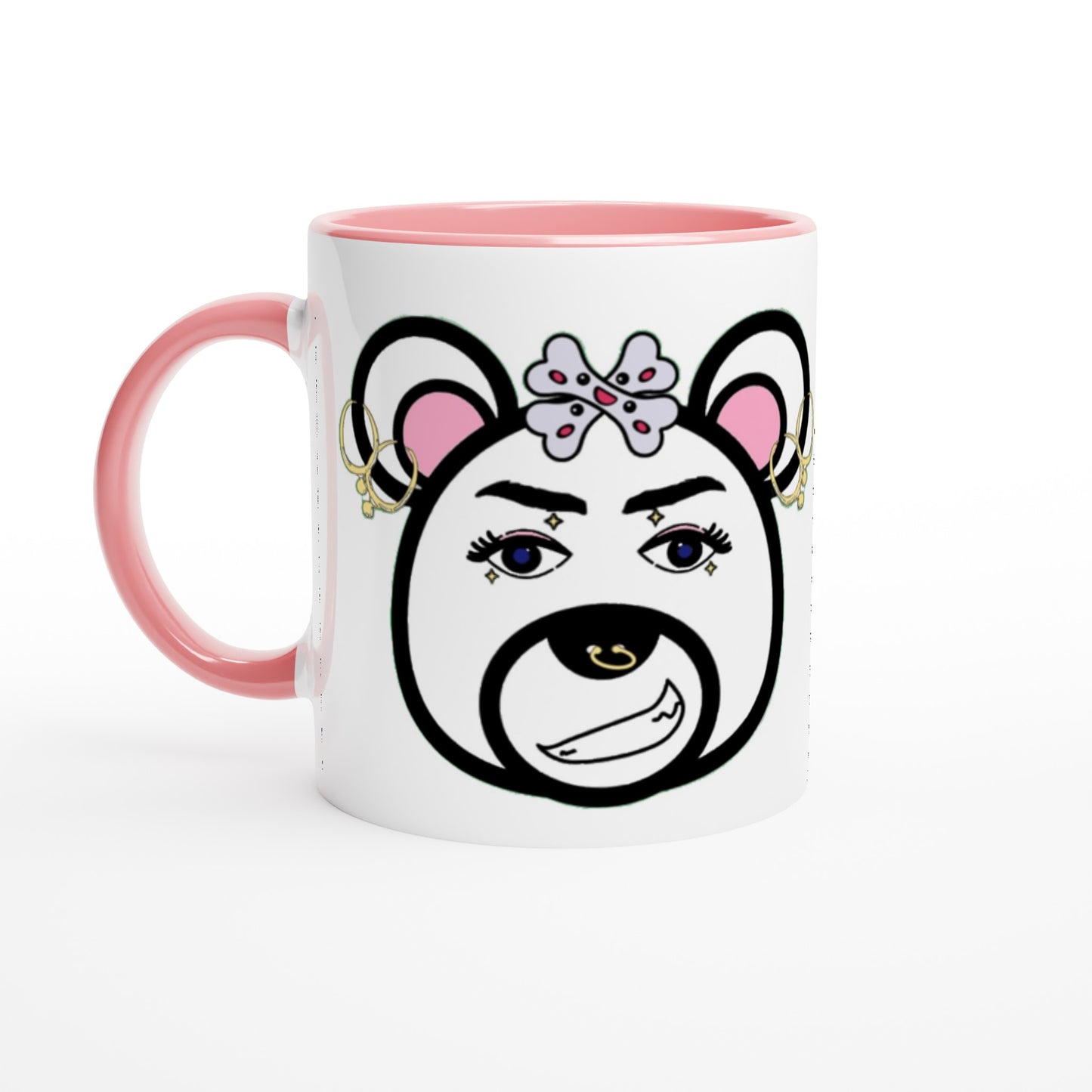 White 11oz Ceramic Mug with Color Inside- Punk Bear