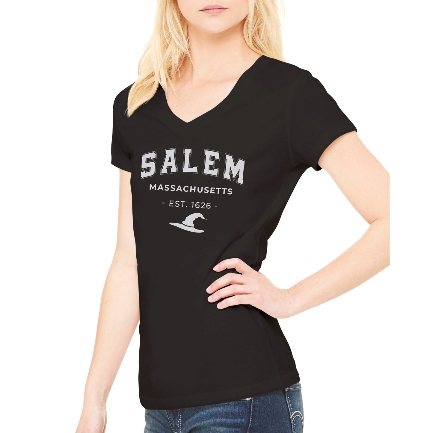 Salem Mass Witch hat -Premium Womens V-Neck T-shirt